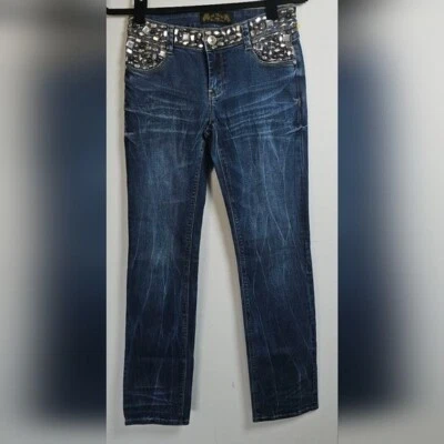 Virgin Only Dark Wash Distressed Low Rise Bejeweled Jeans size 28 - Image 1 of 4