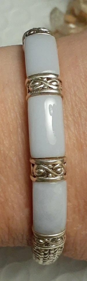 Brazalete vintage de plata esterlina con textura de ágata de encaje azul promedio  Foto 1 de 4