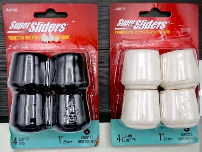 Puntas de silla antideslizantes de goma blancas y negras de 1" para alfombras y superficies duras - Paquete de 8 Foto 1 de 3