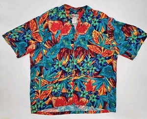 Vintage Hilo Hattie Rayon Popeline Floral Herren XL Kurzarm Holz Knopf Hemd - Bild 1 von 5