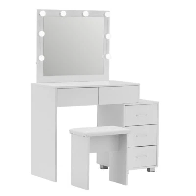 LED Light Vanity Dressing Table Set Bedroom Makeup Desk With Mirror Drawer Stool - Image 1 of 4