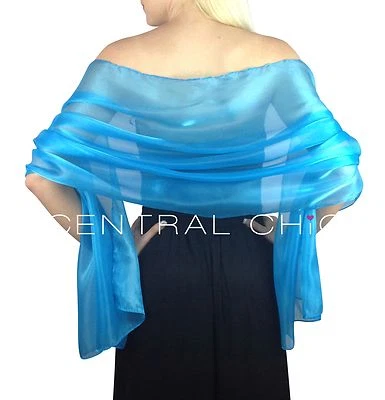 CENTRAL CHIC Türkis Blau Seidig Braut Braut Brautjungfer Hochzeit Abschlussball Schal Stola Halstuch Pashmina