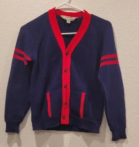 Vintage Cardigan Sweater Red/blue 100% Acrylic Rare Unisex Kids M 12-14 Hidaco - Picture 1 of 7