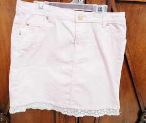 H&M Girls 9- 10 Light Pale Pink LACE Hem SKIRT Soft Cotton-Blend Adj Waist - Picture 1 of 4