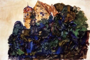 Oil painting abstract impression landscape Deuring-Castle-Bregenz-Egon-Schiele - Picture 1 of 1