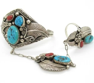 GRACE SMITH Brazalete + Anillo Plata de Ley 925 Pulsera Esclava Plata Navajo - Imagen 1 de 9