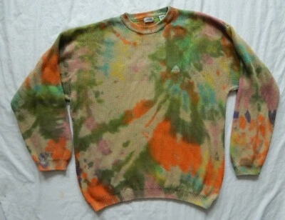 Suéter Pullover Tie Dye Verde Naranja Gris Cuello Redondo - XL Para Hombres Hecho a Mano Algodón Foto 1 de 4
