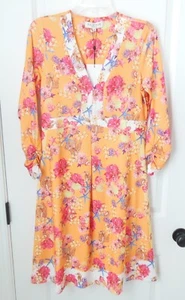 Hale Bob new Jersey Dress sz M Orange Boho NWT Floral Underwater Print V-Neck - Picture 1 of 18