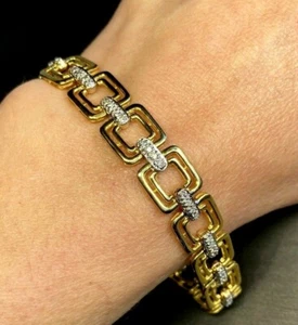 Vintage Diamond Bracelet Estate Fine Jewelry Pre-Owned 10K Gold Square 7.25" - Picture 1 of 12