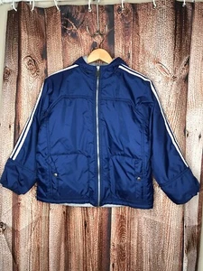 Vintage Adidas Jacket Bomber Hooded Reversible Youth Medium 10-12 Blue Gray Coat - Picture 1 of 6