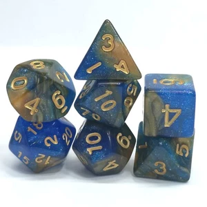 Neu 7 Stück Polyhedral River at Dusk Blau Glitzer Würfel Set mit Würfel Tasche D&D - Bild 1 von 3
