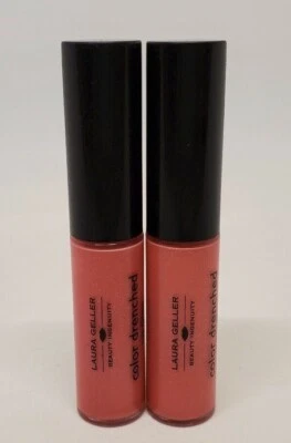 LOT OF 2 LAURA GELLER BEAUTY COLOR DRENCHED LIP GLOSS PIAZZA PINK .18 OZ READ DE - Image 1 of 3