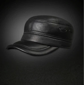 Herren 100 % echtes Leder Rindsleder Winter warm Ohrenklappe Baseballkappe Trucker Hüte DZ - Bild 1 von 6