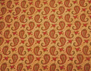 Civil War Reproduction Fabric By Yard Red Green Floral Paisley Gold 1850 Cotton - Picture 1 of 2