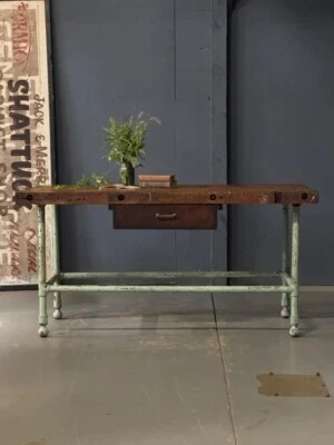 Banco de trabajo industrial, mesa de bloque de carnicero, banco de trabajo de maquinista, isla de cocina Foto 1 de 4