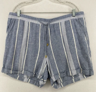 Pantalones Cortos ELLEN TRACY XL Lino 4" Rayas Puño Cordón Cintura Elástica Caminar Azul Foto 1 de 4