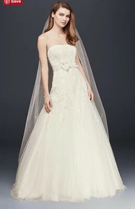 Strapless Tulle Drop Waist WHITE Wedding Dress - Picture 1 of 8