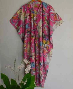 Indian Monkey Printed Kaftan Cotton Hippie Maxi Women Nightwear Caftan Dress - Picture 1 of 4