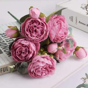 Artificial 9 Heads Silk Peony Flower Wedding Bouquet Party Home Decor Outdoor US - Picture 1 of 16