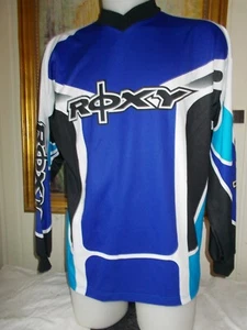 Tee shirt technique de moto ROXY L/G 42/44 polyester bleu noir imprimé - Picture 1 of 5