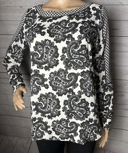 Blusa Ann Taylor LOFT XS Semi Transparente Gris Blanco Paisley Floral Túnica BOHO Chic - Imagen 1 de 13