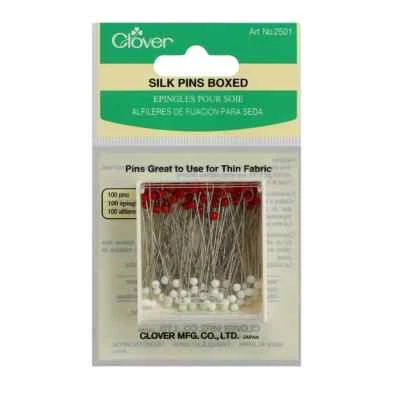 Clover Silk Pins Boxed 100 pcs CL2501 -Precision Pins Sewing Dressmaking Quilts