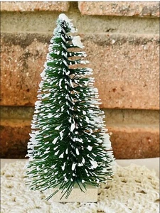 Snowy Bottle Brush 4" Green Tree Tier Tray Decor - Picture 1 of 7