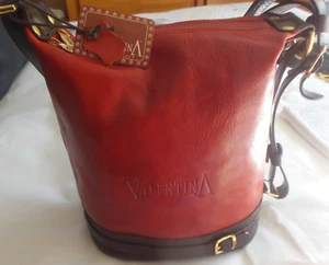 VALENTINA Genuine Red/Brown Leather Handbag Made in Italy - Picture 1 of 12