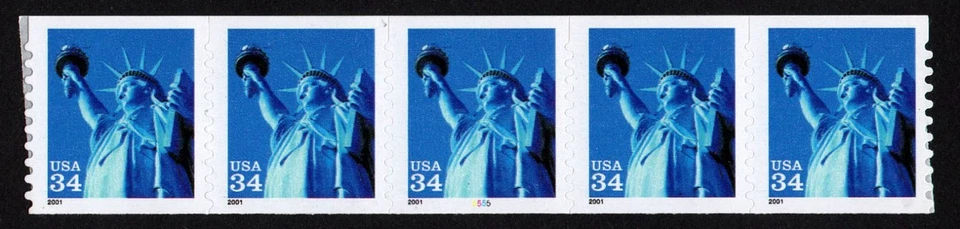 USA, SCOTT # 3477, MNH STRIP OF 5 STAMPS - PNC5 # 5555 STATUE OF LIBERTY 2001 - Image 1 of 1