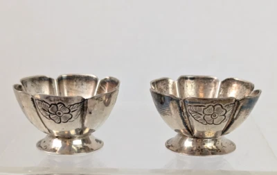 2 Bodegas Maciel de Plata de Ley Repousse Mexican Rose Salt 925/1000 Par Foto 1 de 4