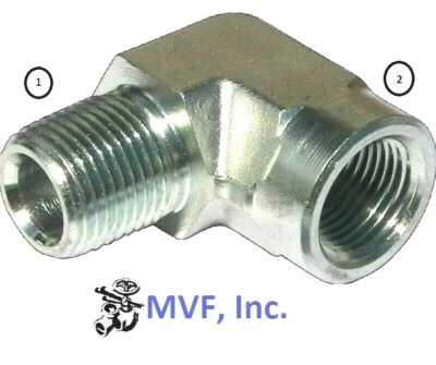1/8" Male NPTF x 1/8" Female NPTF 90° Elbow Plated Steel Hydraulic 5502-02-02 - Image 1 of 4