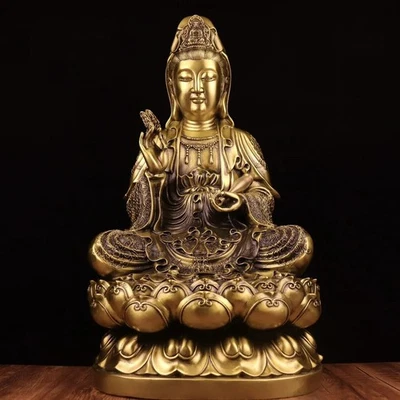 Bronce Guanyin Bodhisattva Loto Terraza Buda Sentado Foto 1 de 4