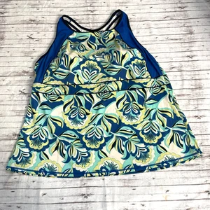 Lands End Damen Tankini Schwimmoberteil 24W Softcup blau gelb Racerback kabellos - Bild 1 von 5