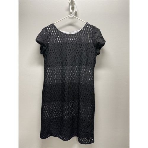 VETEMENTS Abito donna Sandra Darren tubino nero pizzo fodera bianca taglia 8 maniche corte