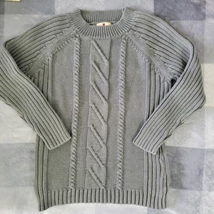 Woolrich 100% Cotton Women's Chunky Cable Knit Sweater Fall Winter Gray Size M - Picture 1 of 10