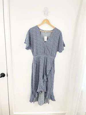 Vestido J.Crew S Azul Rosa Floral Envolvente Alto Bajo Para Mujer Pequeño Nuevo con Etiquetas Foto 1 de 4