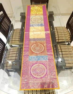 Dining Table Runner Wall Tapestry Woven Zari Brocade Banarasi Cover Multi-Color - Image 1 of 4
