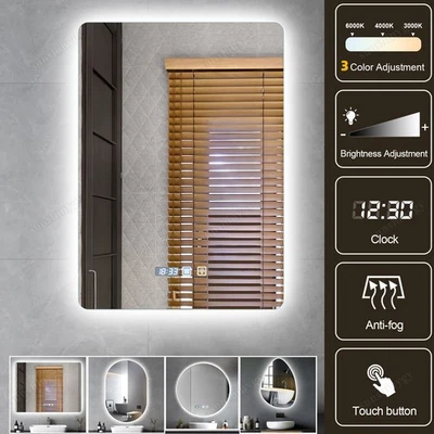Specchio bagno led 60/80 cm con orologio touch senza appannamento illuminazione bagno specchio parete - Immagine 1 di 4