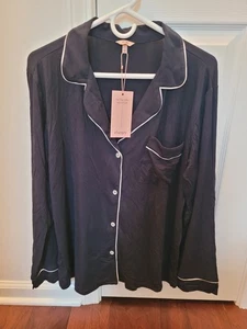 Neu mit Etikett Eberjey Gisele langärmliges Pyjama-Top aus Modal in Schwarz Damengröße L - Bild 1 von 5