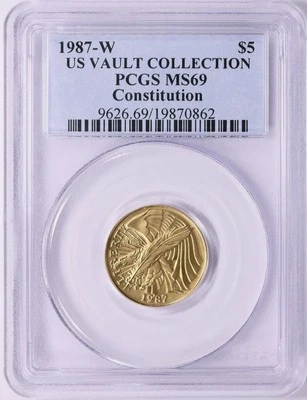 1987-W U.S. Constitution Bicentennial Gold $5 PCGS MS69 - Image 1 of 3