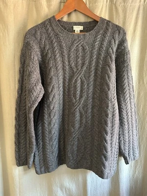 VTG J Crew SzM 100% Lambswool Cable Knit Taupe Brown Fisherman Sweater 90s Y2K - Image 1 of 4