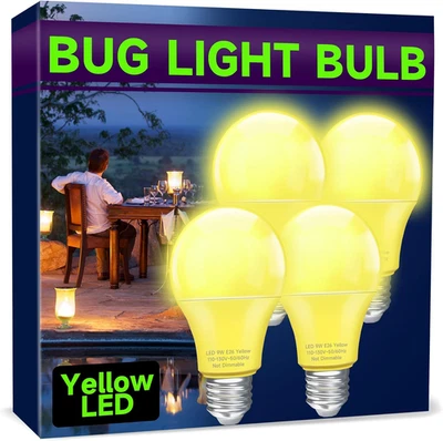 Yellow LED Bug Light Bulbs, A19 Outdoor Yellow Bug Light Bulb, 9W Equivalent 60W - Image 1 of 4