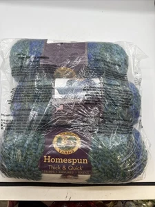 3 Pack Lion Brand HOMESPUN THICK & QUICK STRIPE Yarn LAKESIDE #237 BlueGreen 8oz - Picture 1 of 5