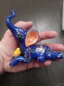 The Hamilton Collection Blue Colorful Elephant Figurine And Birdie W Certificate - Picture 1 of 7