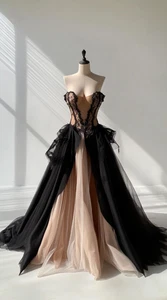 Blush Pink Gothic Wedding Dresses Strapless Lace Appliques Sweep Train Ball Gown - Picture 1 of 8
