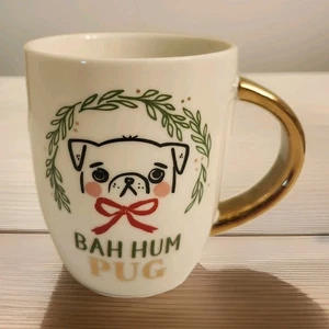 Bah Hum Pug Mug Christmas Coffee Mug Cup For Pug Dog Owners Gold Handle - Picture 1 of 6