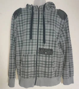 Marc Ecko Men’s Hoodie Large Cut & Sew Sweatshirt  Long Sleeve Fleece Gray Plaid - Picture 1 of 13