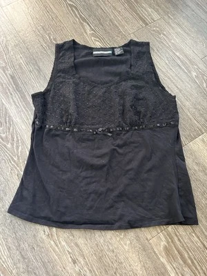 Camiseta sin mangas Requirements Y2K Whimsigoth Coquette encaje ojales cuello en V para mujer’s L negra Foto 1 de 4