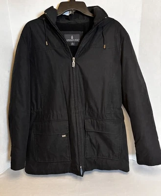 Abrigo chaqueta de lluvia London Fog para mujer negra con capucha resistente al agua Anorak grande Foto 1 de 4