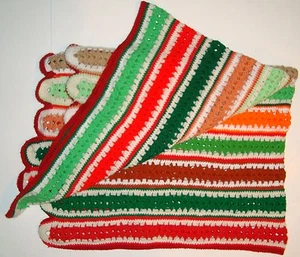 Vtg Crochet Mile A Minute Afghan Christmas Colors Blanket Red Green Throw Lap - Picture 1 of 2